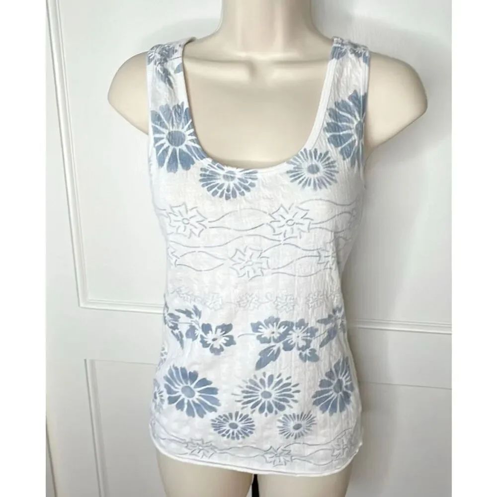 Free People White Floral Gauze Tank Top Size Medium